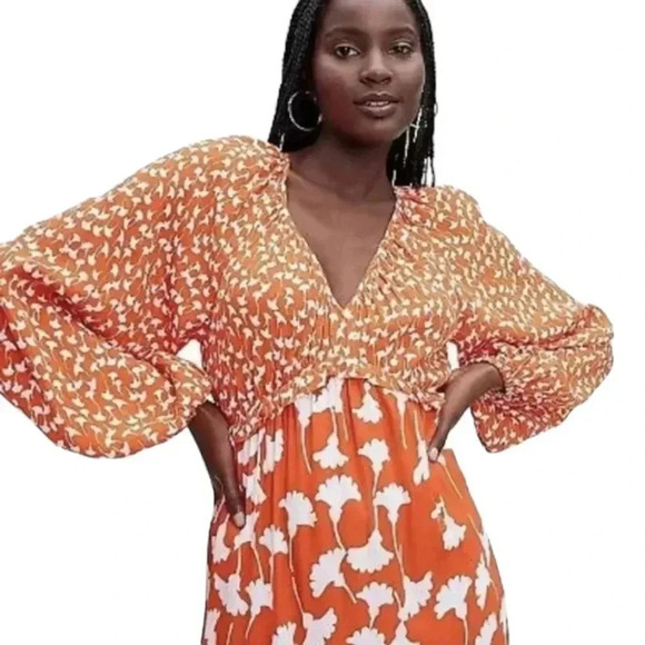 Diane von Furstenberg Ginkgo Print Maxi Dress sz XS Orange & White Long sleeve - Picture 9 of 9